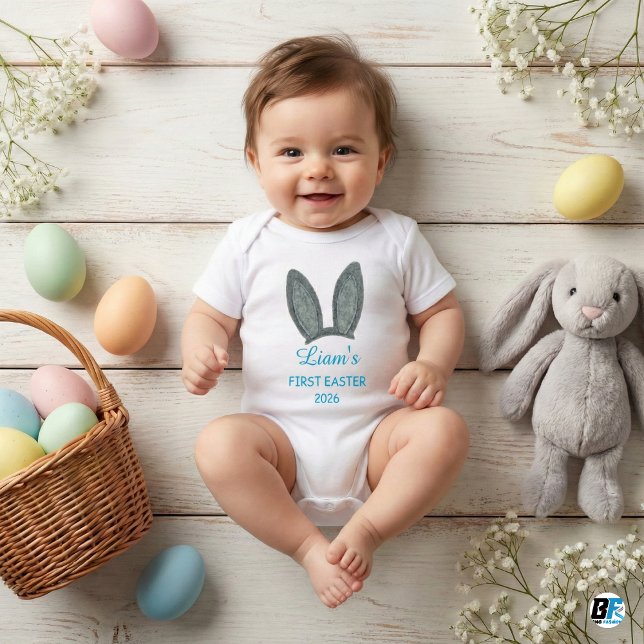 Body Para Bebé Cute Bunny Ears Boy First Easter 2026 Personalized (Subido por el creador)