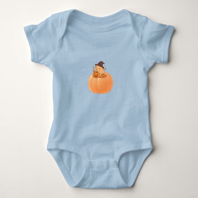 Body Para Bebé Cute Capybara Pumpkin Halloween T-Shirt (Anverso)