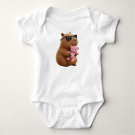 Body Para Bebé Cute Capybara Relajado Abrazando Oso de Peluche 