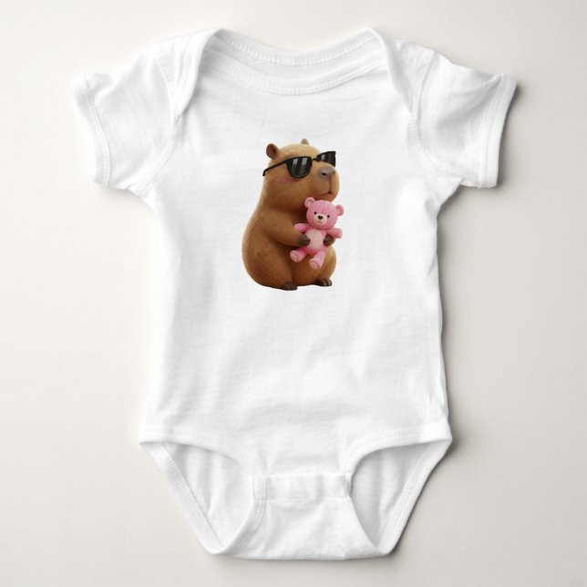 Body Para Bebé Cute Capybara Relajado Abrazando Oso de Peluche  (Anverso)