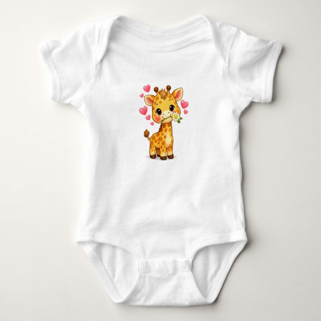 Body Para Bebé Cute cartoon giraffe with a flower in its mouth (Anverso)