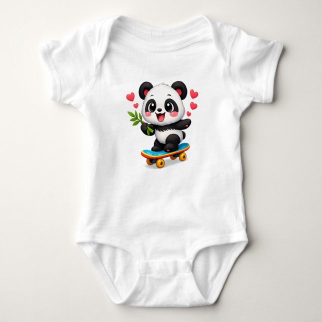 Body Para Bebé Cute cartoon panda a bamboo twig in the hand rides (Anverso)