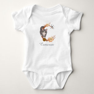 Body Para Bebé Cute Cat Alphabet Letter C Floral Baby