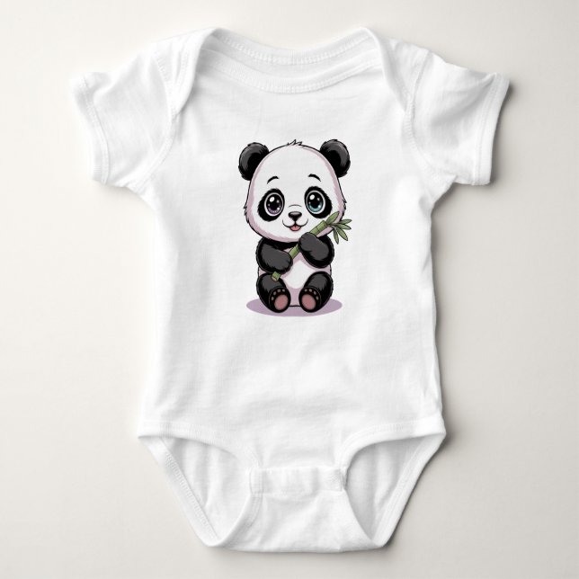 Body Para Bebé Cute Chibi Baby Panda Bear with Bamboo - Kawaii  (Anverso)