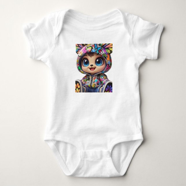 Body Para Bebé Cute Chibi Bear in Graffiti Butterfly Hoodie - Kaw (Anverso)