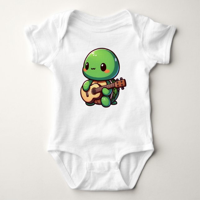 Body Para Bebé Cute Chibi Tortuga tocando guitarra (Anverso)