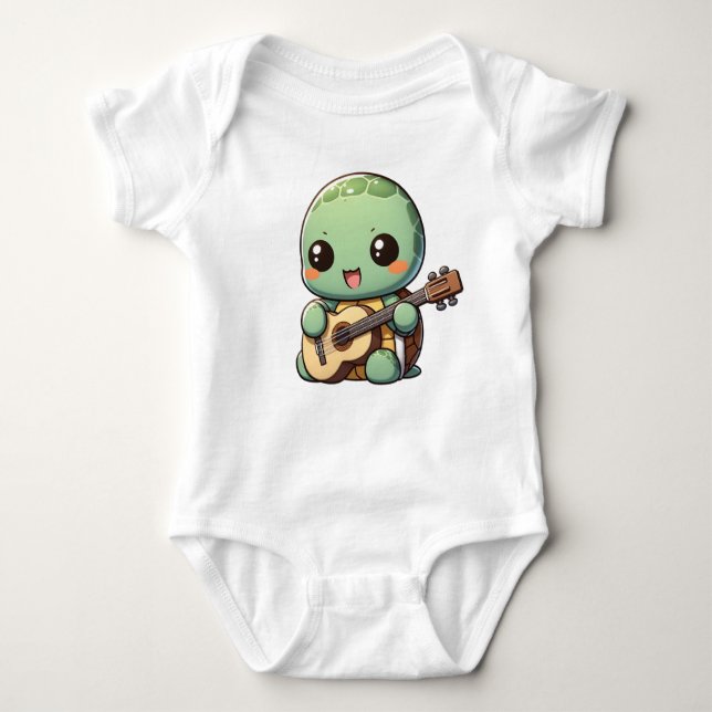 Body Para Bebé Cute Chibi Tortuga tocando guitarra (Anverso)