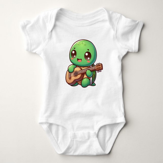 Body Para Bebé Cute Chibi Tortuga tocando guitarra (Anverso)