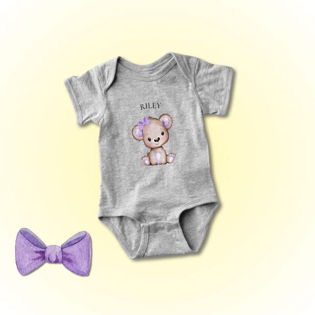 Body Para Bebé Cute Chica Morado Oso Monogramado Bebé Bodysuit (Subido por el creador)
