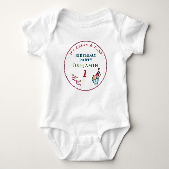 Body Para Bebé Cute Child Baby 1st Birthday Party Personalize (Anverso)