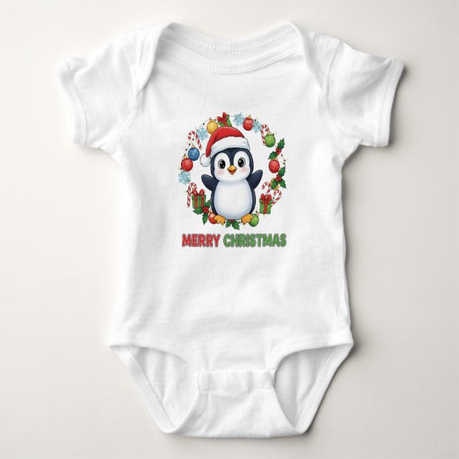 Body Para Bebé Cute Christmas Penguin Illustration (Anverso)
