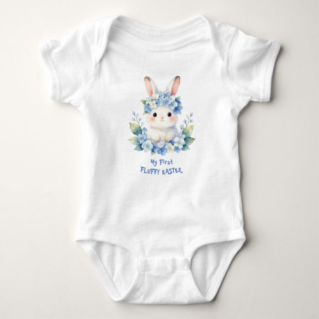 Body Para Bebé Cute Easter Bunny Watercolor with Hydrangea (Anverso)
