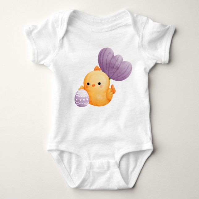 BODY PARA BEBÉ CUTE EASTER CHICK CON HUEVO PURPLE Y FLORES (Anverso)