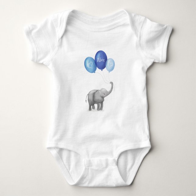 Body Para Bebé Cute elefante traje de bebé personalizado (azul) (Anverso)