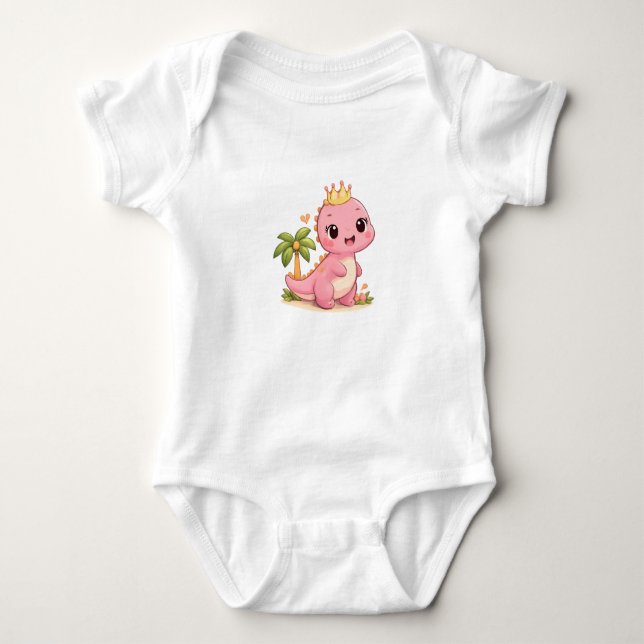 Body Para Bebé Cute funny cartoon pink dinosaur  (Anverso)
