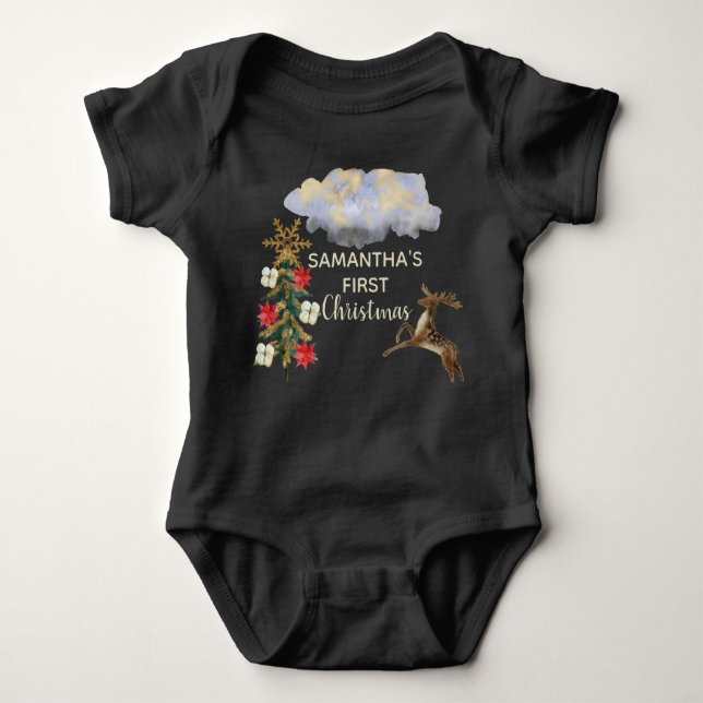 Body Para Bebé Cute Gold Green Tree Deer Cloud Baby 1 Navidad (Anverso)