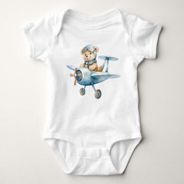 Body Para Bebé Cute Happy Blue Bear Pilot Boys (Anverso)