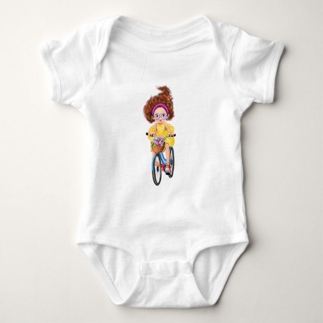Body Para Bebé Cute Happy Girl On A Bike Baby Bodysuit (Anverso)