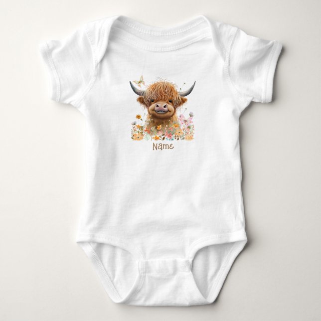 Body Para Bebé Cute Highland Cow personalizado (Anverso)