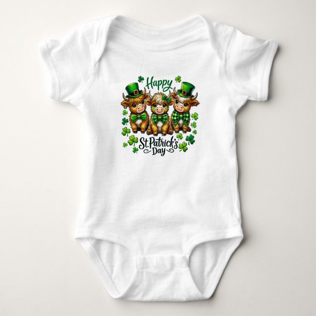Body Para Bebé Cute Highland Cow St. Patrick's Day Baby Bodysuit (Anverso)