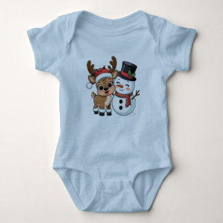 Body Para Bebé Cute Holiday Reindeer & Snowman