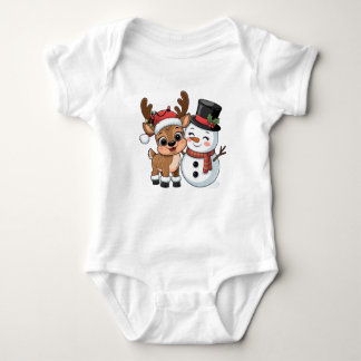 Body Para Bebé Cute Holiday Reindeer & Snowman