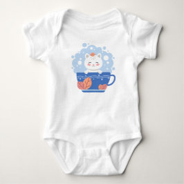 Body Para Bebé Cute Kawaii Cat in a Blue Teacup Baby Bodysuit