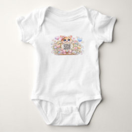Body Para Bebé Cute Kawaii Código QR Personalizado Gato Floral Ro
