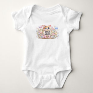 Body Para Bebé Cute Kawaii Código QR Personalizado Gato Floral Ro