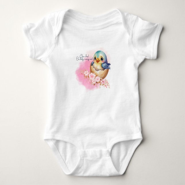 Body Para Bebé Cute Kawaii Egg Bird Elegant Floral Baby Shower (Anverso)