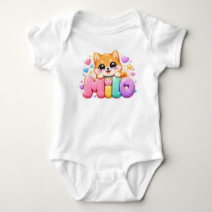 Body Para Bebé Cute Kawaii Milo Nombre de Perro Rosa Pastel Brill