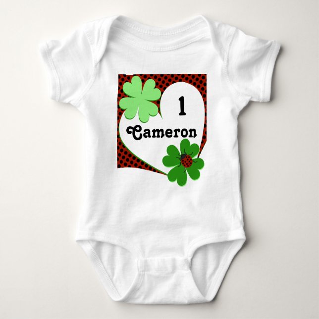 Body Para Bebé Cute Lady Bug & Clover Leaf primer cumpleaños cuer (Anverso)