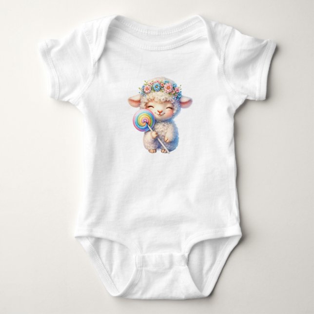 Body Para Bebé Cute Lamb with Lollipop - Whimsical Nursery (Anverso)