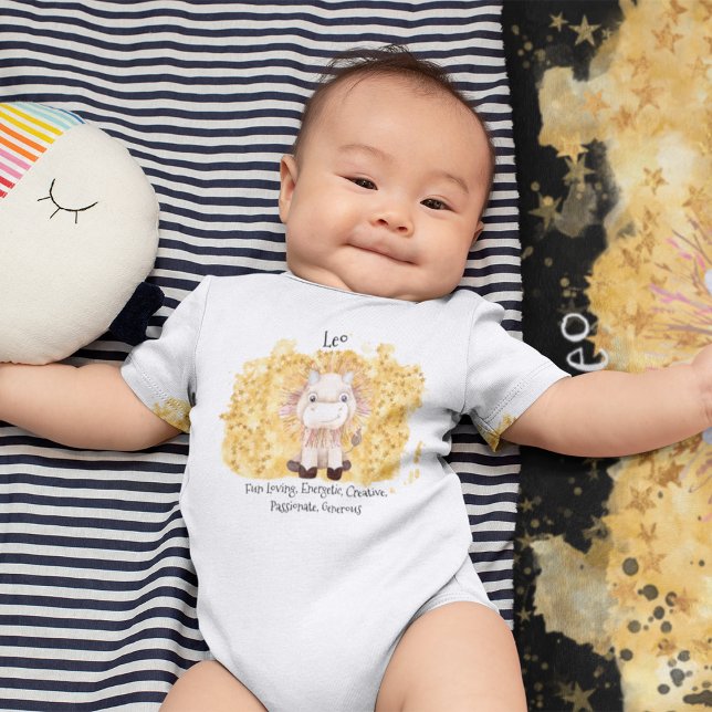 Body Para Bebé Cute Leo Lion Watercolor Bull Zodiac (Cute Leo Lion Watercolor Bull Zodiac Baby Bodysuit)