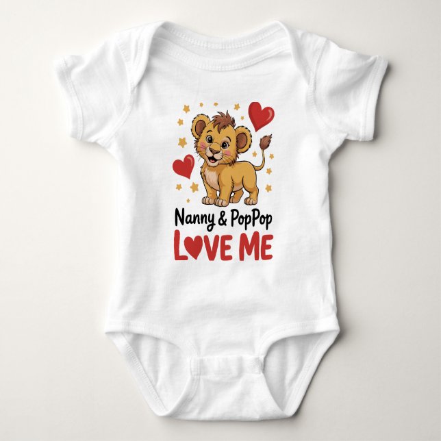 Body Para Bebé Cute Lion Nanny & PopPop Love Me Grandparent (Anverso)
