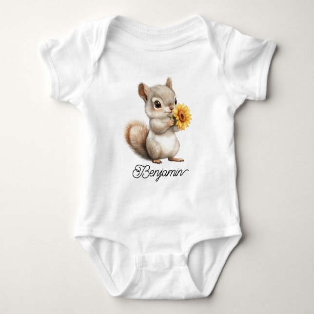 Body Para Bebé Cute Little Squirrel with Daisy (Anverso)