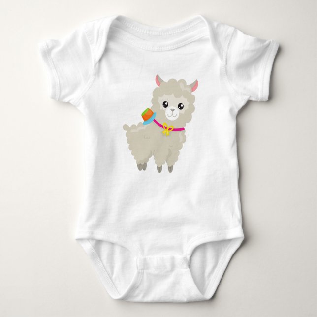 Body Para Bebé Cute Llama, Alpaca, Pequeña Llama, Llama Con Gorra (Anverso)
