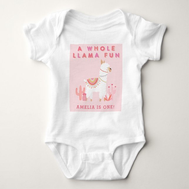 Body Para Bebé Cute Llama entera Diversión Rosa Primer cumpleaños (Anverso)