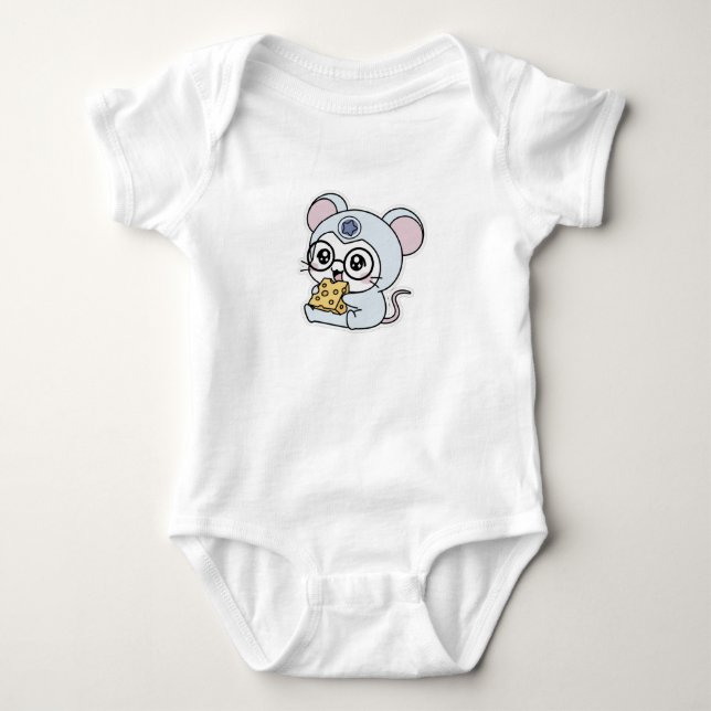 Body Para Bebé Cute lovely little mouse loves cheese  (Anverso)