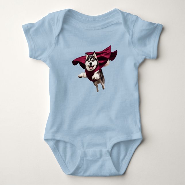 Body Para Bebé Cute Malamute Superhéroe  (Anverso)