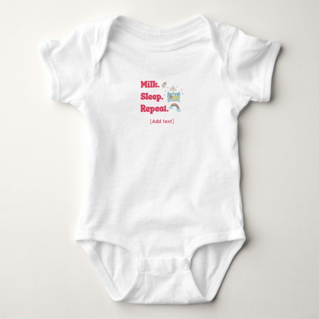 Body Para Bebé Cute "Milk. Sleep. Repeat." Baby Crib & Rainbow (Anverso)
