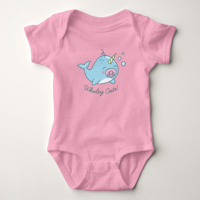 Body Para Bebé Cute Narwhal Baby Shower Kawaii Whaley Chica Rosa (Anverso)