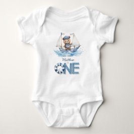 Body Para Bebé Cute Nautical Blue Boat Teddy Bear 1er cumpleaños