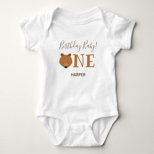 Body Para Bebé Cute Oso Un Nombre Primer Cumpleaños Baby Bodysuit (Anverso)