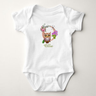 Body Para Bebé Cute Owl Alphabet Lettter O Floral