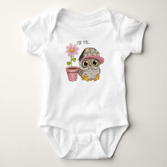 Body Para Bebé Cute Owl with Flower Baby Bodysuit - Sweet Floral  (Anverso)