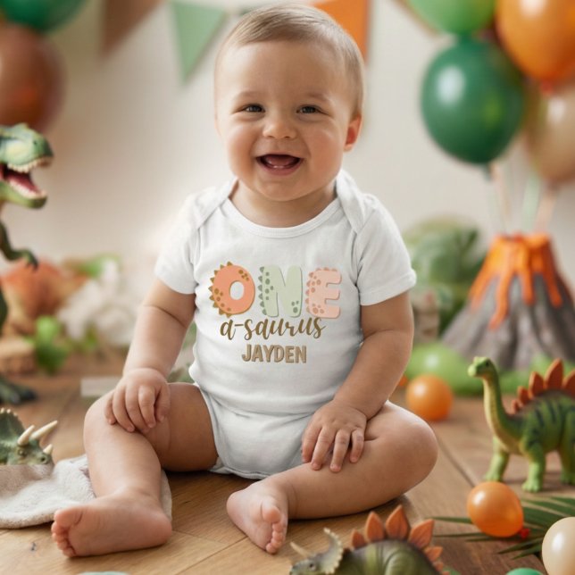 Body Para Bebé Cute Pastel One A Saurus Dinosaur Birthday (Subido por el creador)