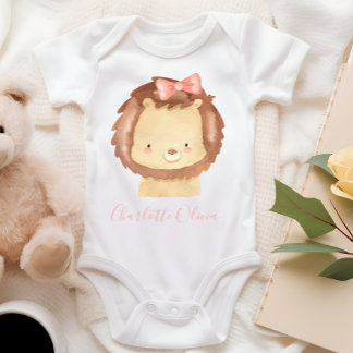 Body Para Bebé Cute Personalizado León Bebé Aquarela Lazo Rosa