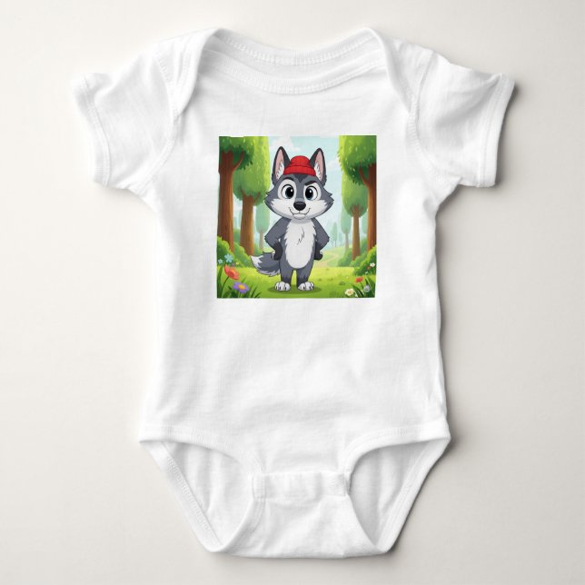 Body Para Bebé "Cute Personalizado Wolf Baby Bodysuit - Forest Wa (Anverso)
