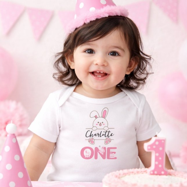 Body Para Bebé Cute Pink Bunny Girl's First Birthday  (Subido por el creador)